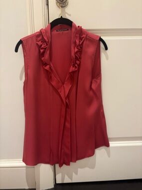 Elie Tahari Raspberry Ruffle-Trim Sleeveless Blouse